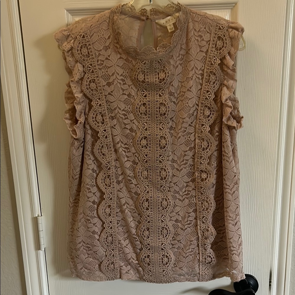 Adiva Pink Sleeveless Ruffled Blouse with Bib Collar